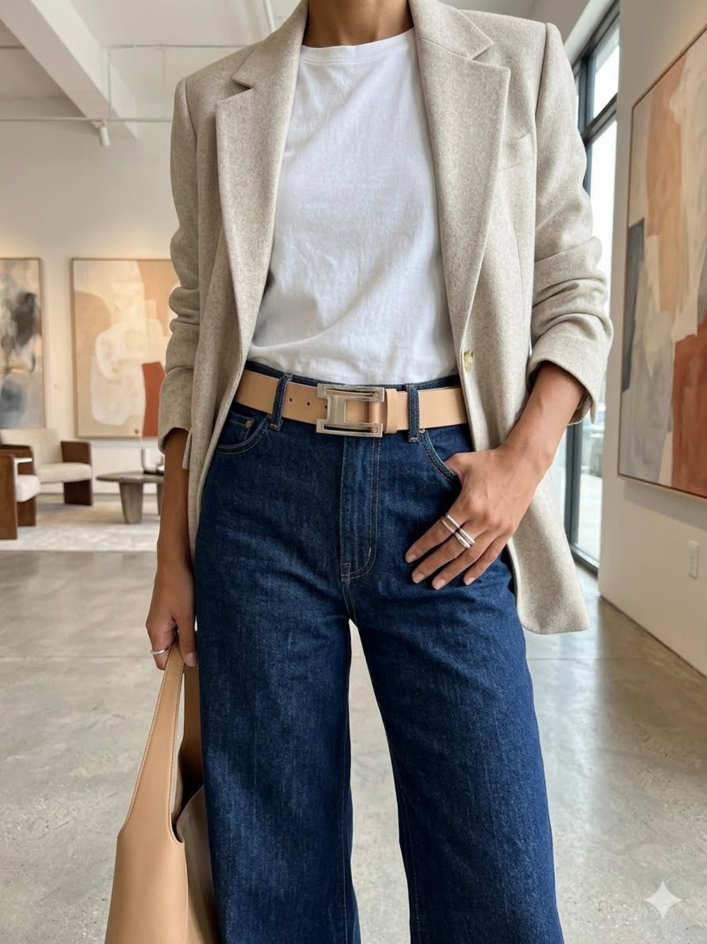 Tan Leather Belt with Silver H Buckle